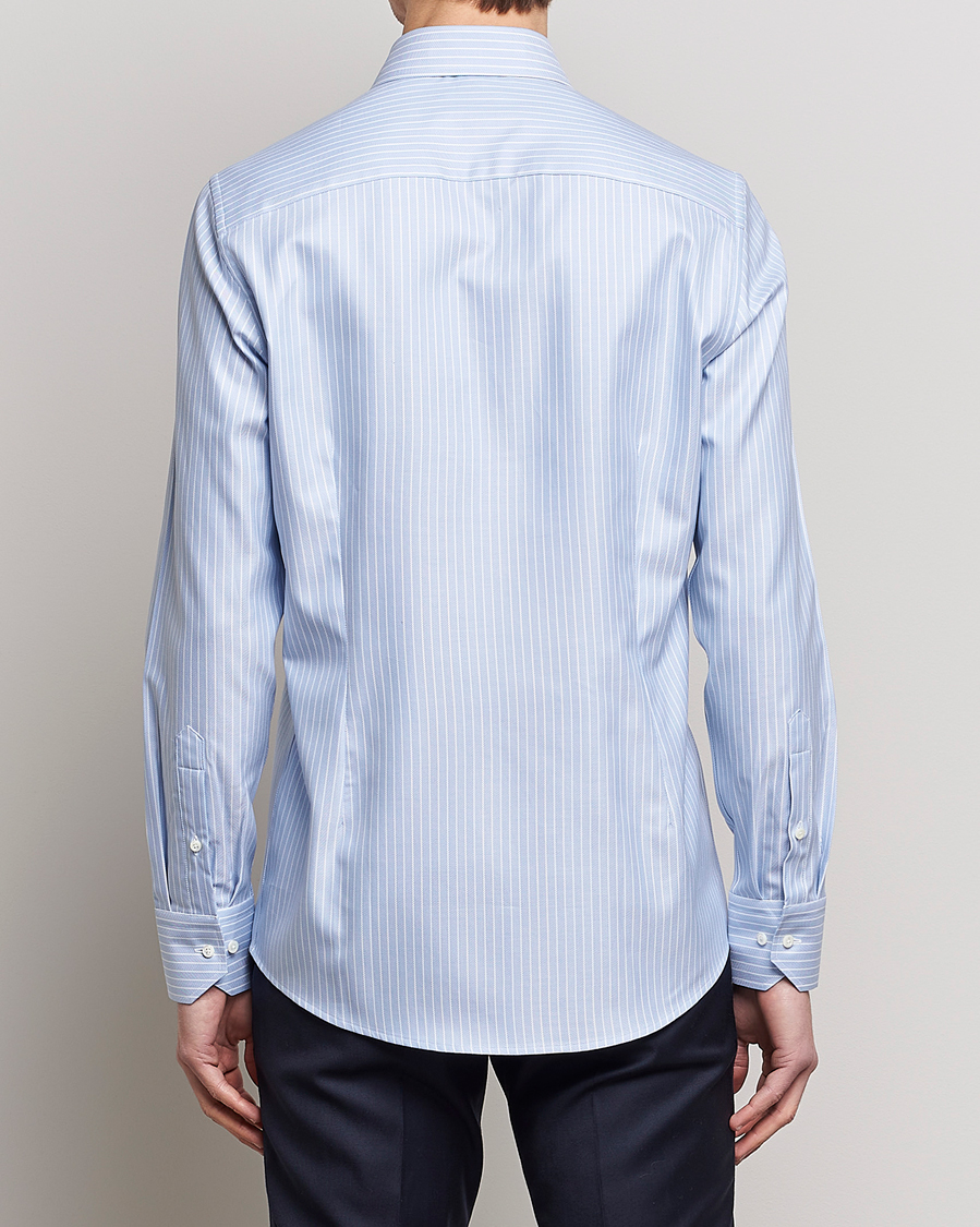 Herr | Skjortor | Stenströms | Slimline Cut Away Herringbone Striped Shirt Blue