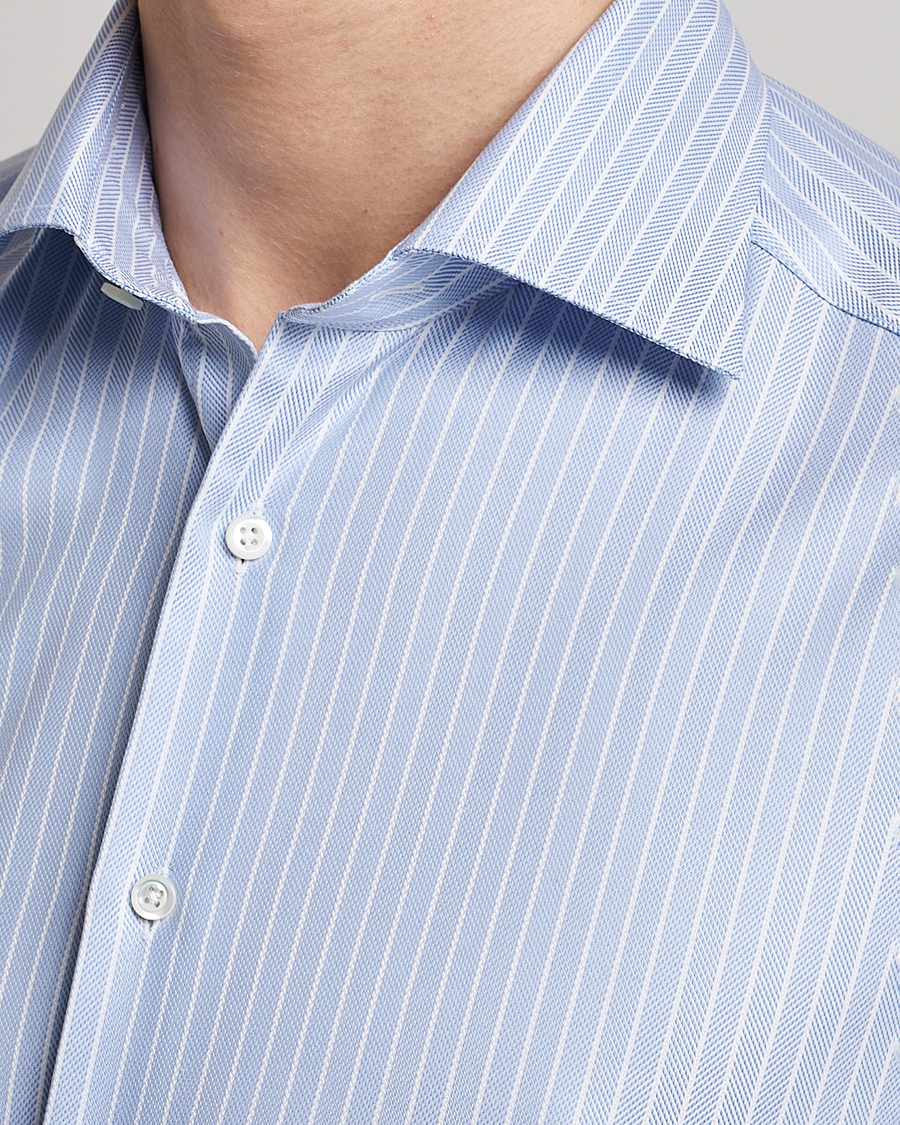 Herr | Skjortor | Stenströms | Slimline Cut Away Herringbone Striped Shirt Blue