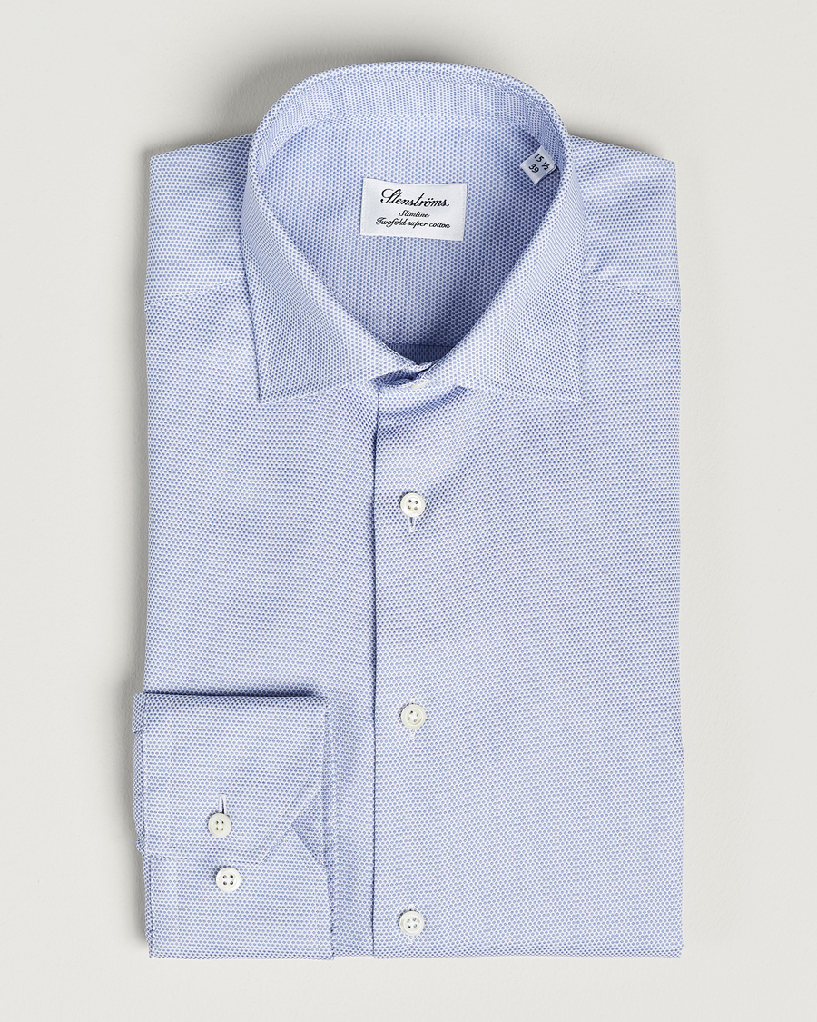 Herr | Skjortor | Stenströms | Slimline Cut Away Woven Structure Shirt Blue