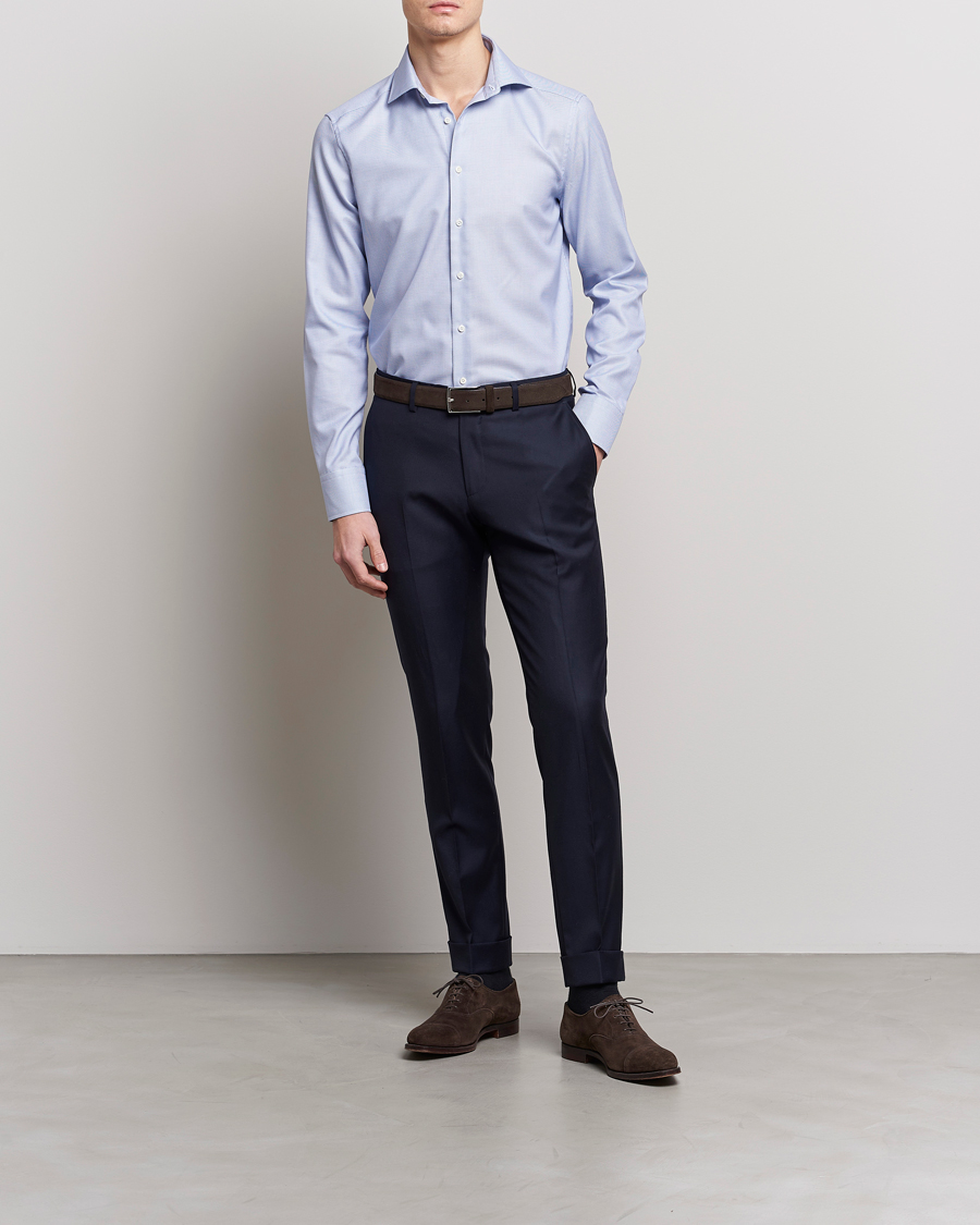 Herr | Skjortor | Stenströms | Slimline Cut Away Woven Structure Shirt Blue