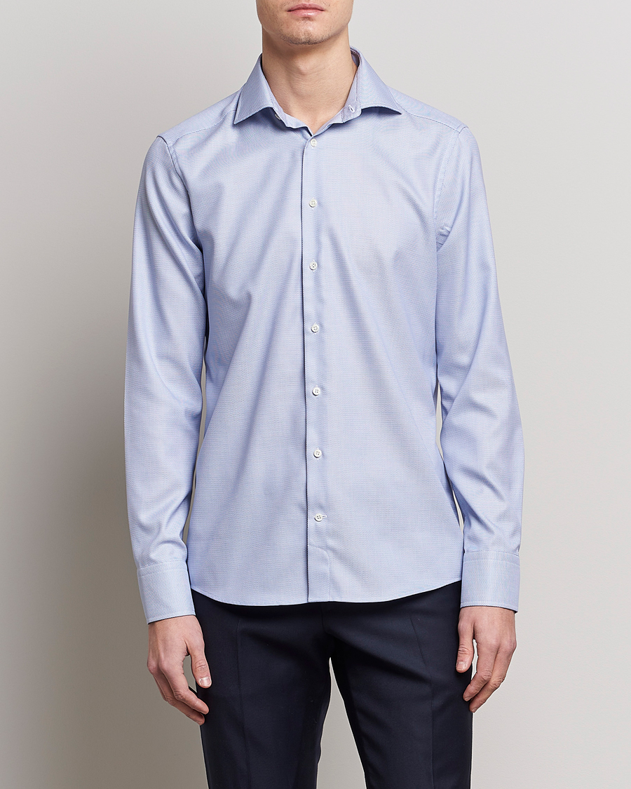 Herr | Skjortor | Stenströms | Slimline Cut Away Woven Structure Shirt Blue