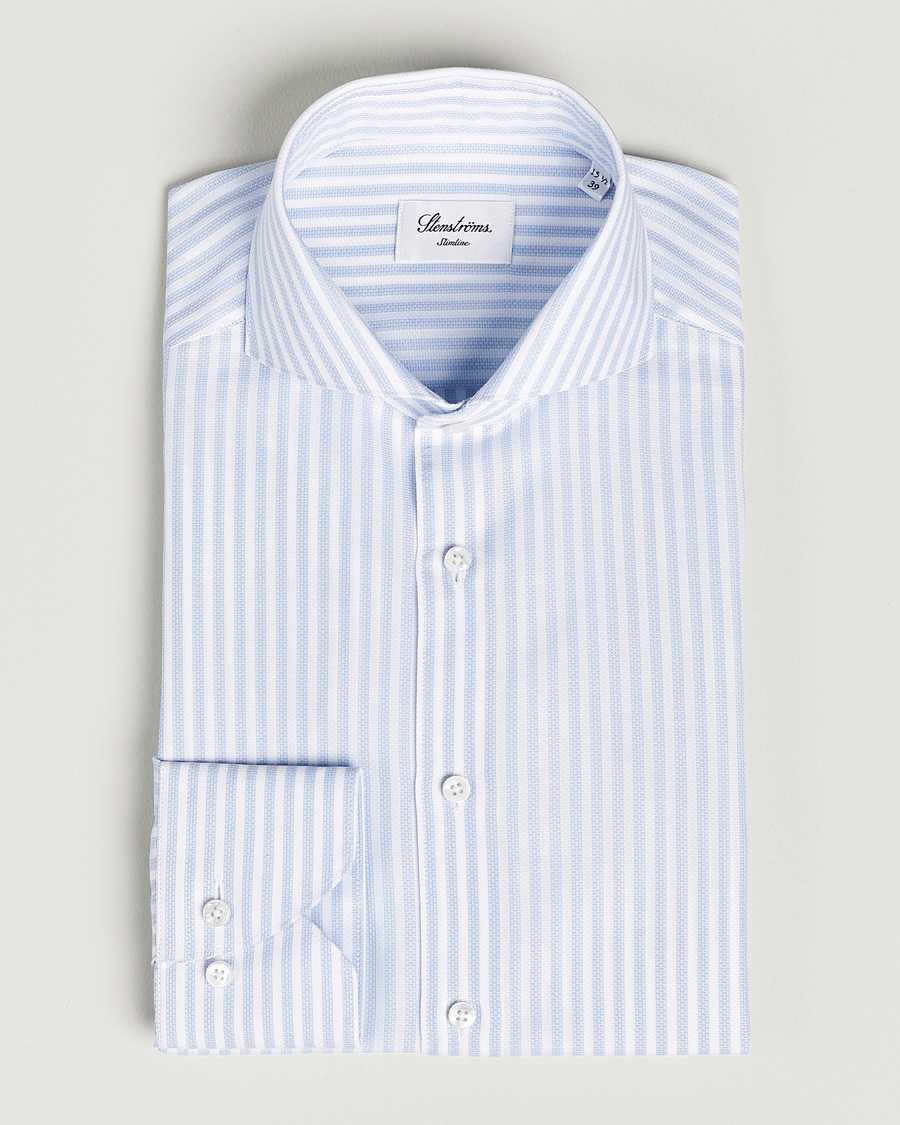 Herr | Skjortor | Stenströms | Slimline Cut Away Structure Striped Shirt Blue