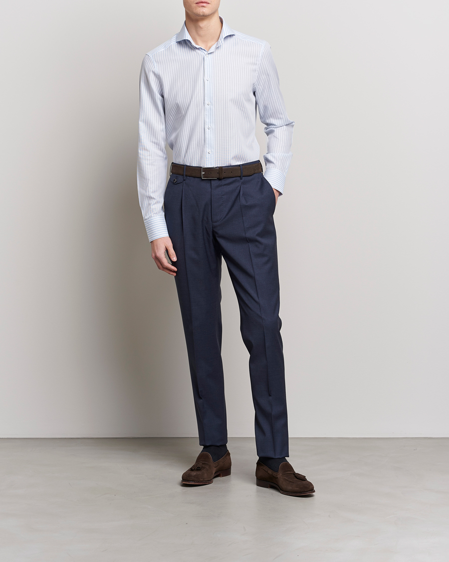 Herr | Skjortor | Stenströms | Slimline Cut Away Structure Striped Shirt Blue