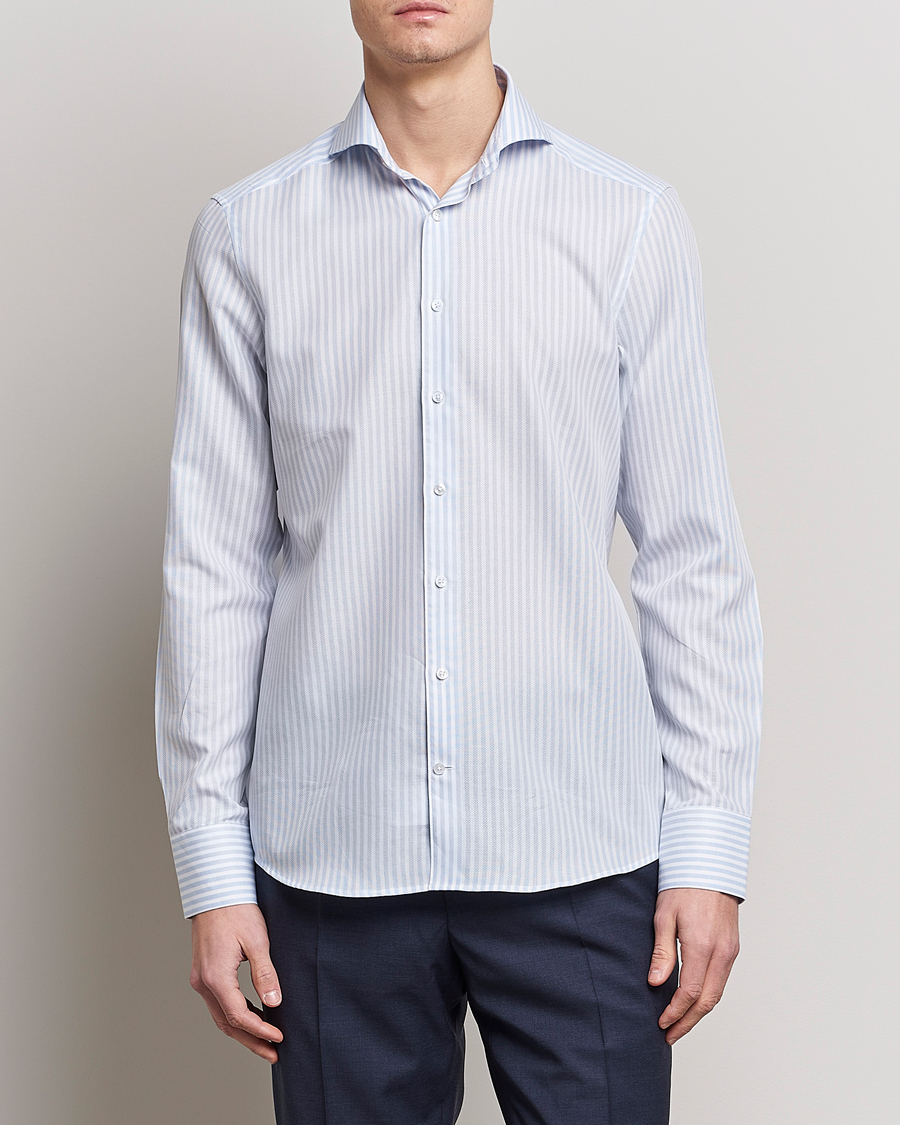 Herr | Skjortor | Stenströms | Slimline Cut Away Structure Striped Shirt Blue