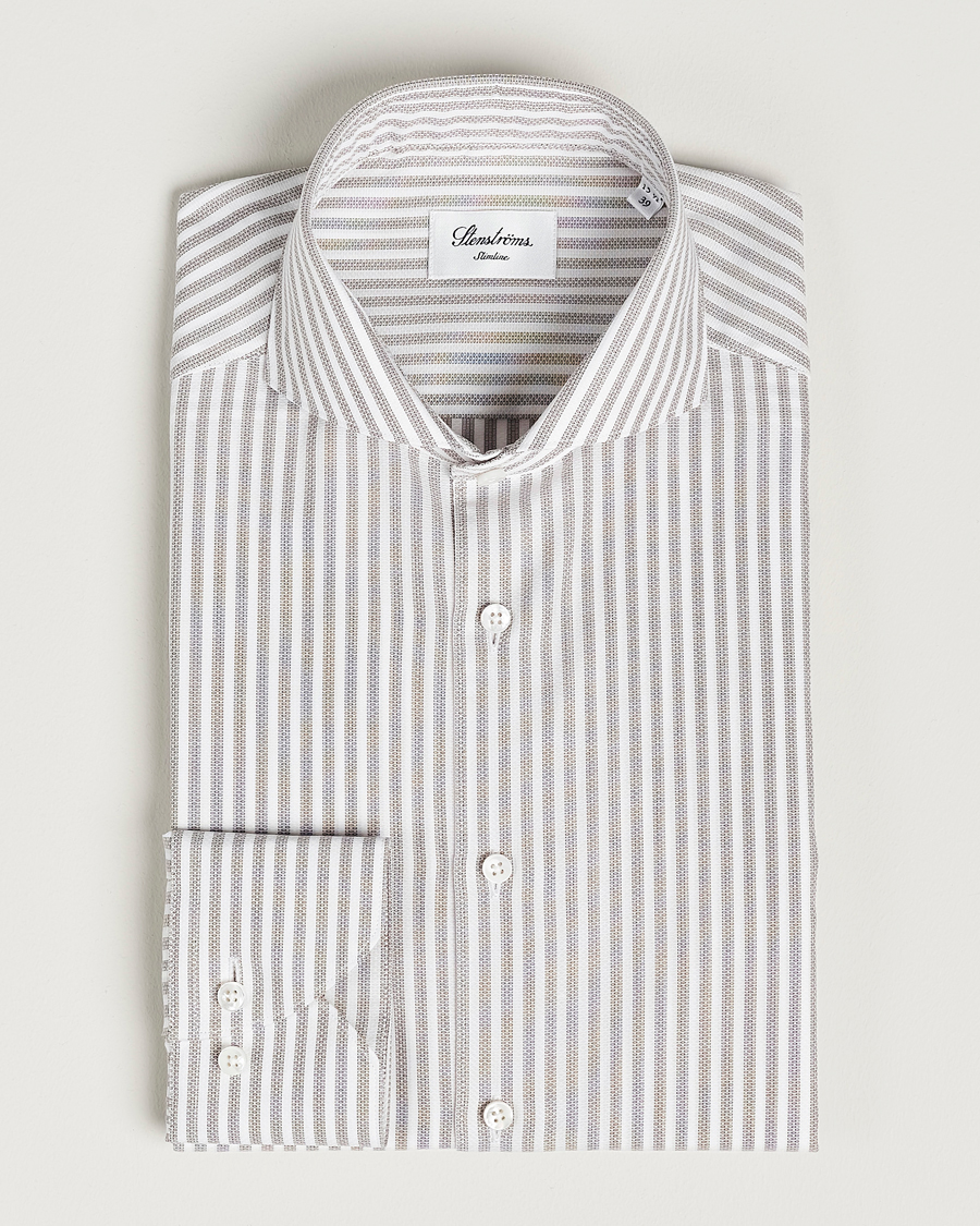 Herr | Skjortor | Stenströms | Slimline Cut Away Structure Striped Shirt Brown