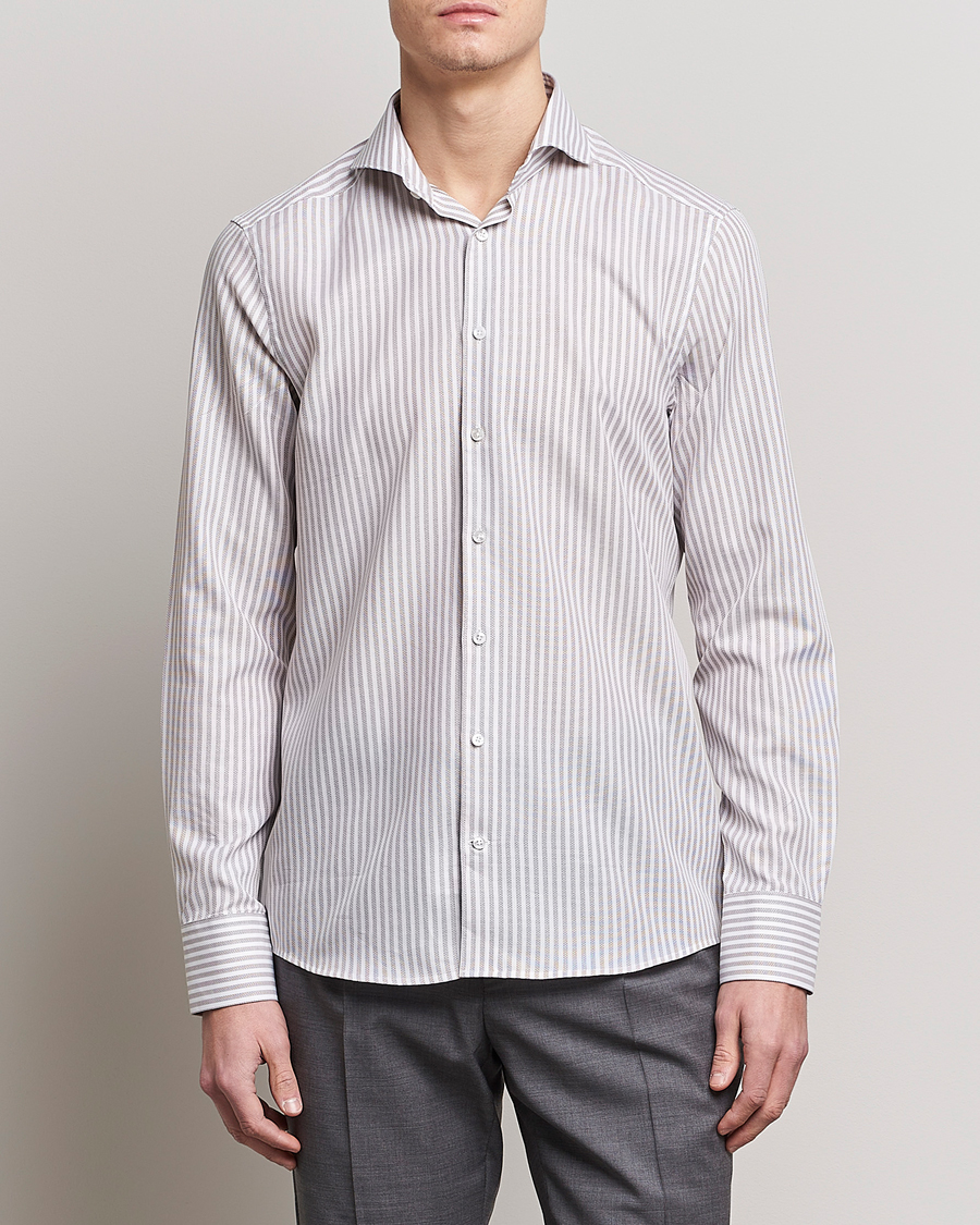 Herr |  | Stenströms | Slimline Cut Away Structure Striped Shirt Brown