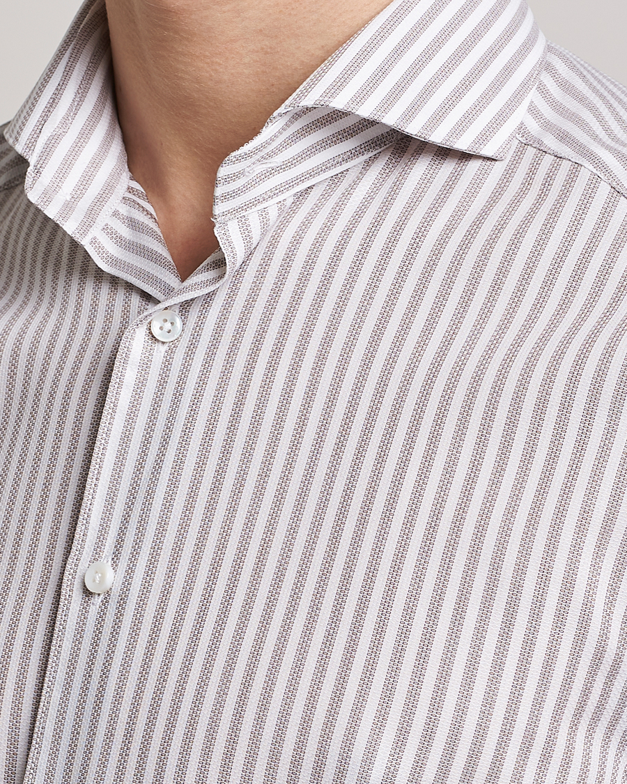 Herr | Skjortor | Stenströms | Slimline Cut Away Structure Striped Shirt Brown