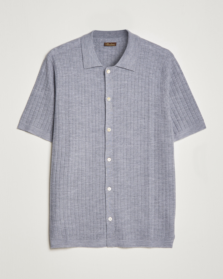 Herr | Pikéer | Stenströms | Merino/Lyocell Ribbed Buttoned Polo Shirt Grey