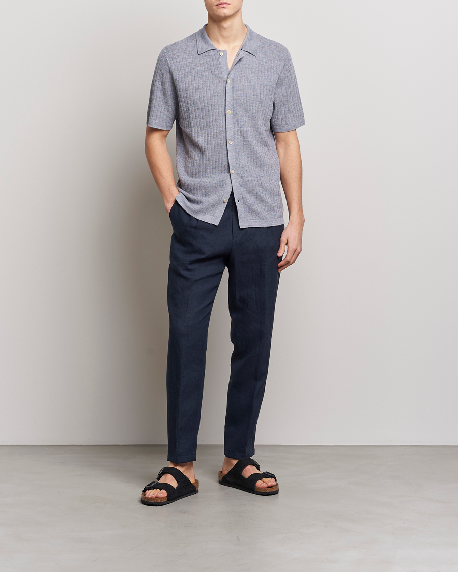 Herr | Pikéer | Stenströms | Merino/Lyocell Ribbed Buttoned Polo Shirt Grey