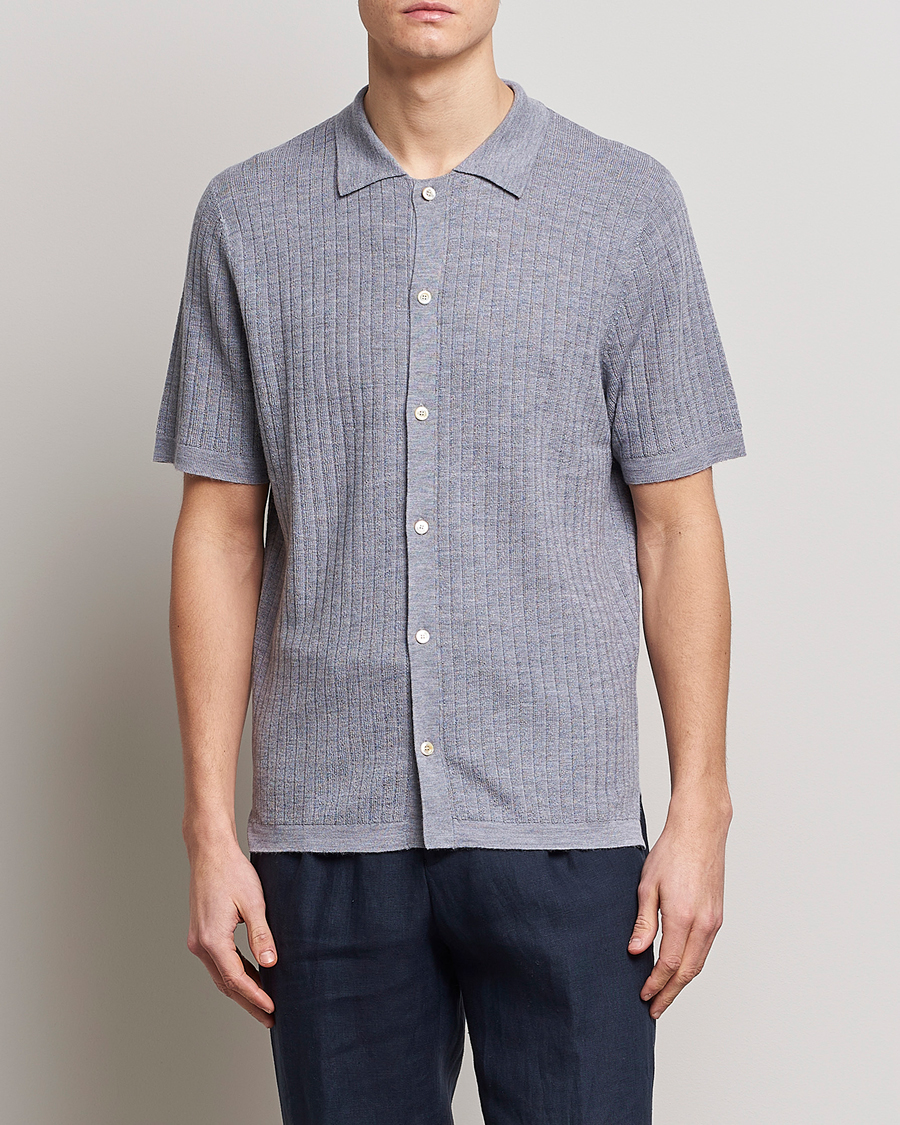 Herr | Pikéer | Stenströms | Merino/Lyocell Ribbed Buttoned Polo Shirt Grey