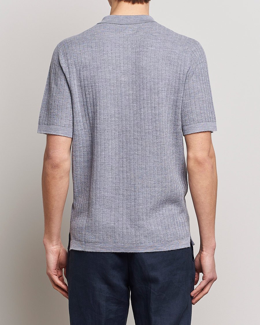 Herr | Pikéer | Stenströms | Merino/Lyocell Ribbed Buttoned Polo Shirt Grey