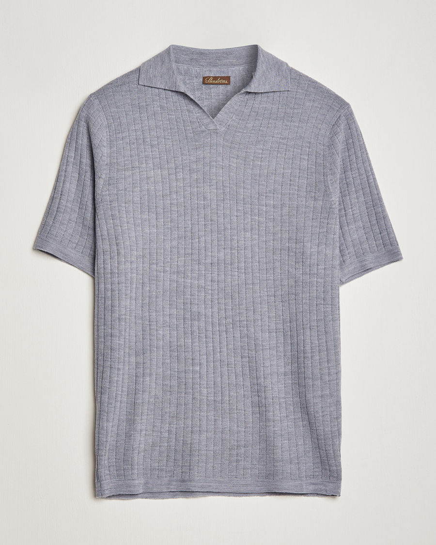 Herr | Pikéer | Stenströms | Merino/Lyocell Ribbed Open Collar Polo Grey