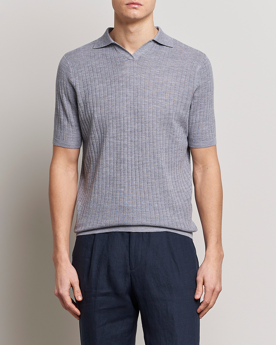 Herr |  | Stenströms | Merino/Lyocell Ribbed Open Collar Polo Grey