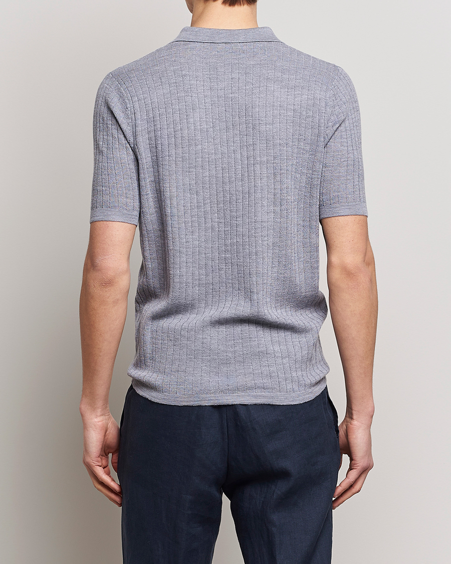 Herr | Pikéer | Stenströms | Merino/Lyocell Ribbed Open Collar Polo Grey
