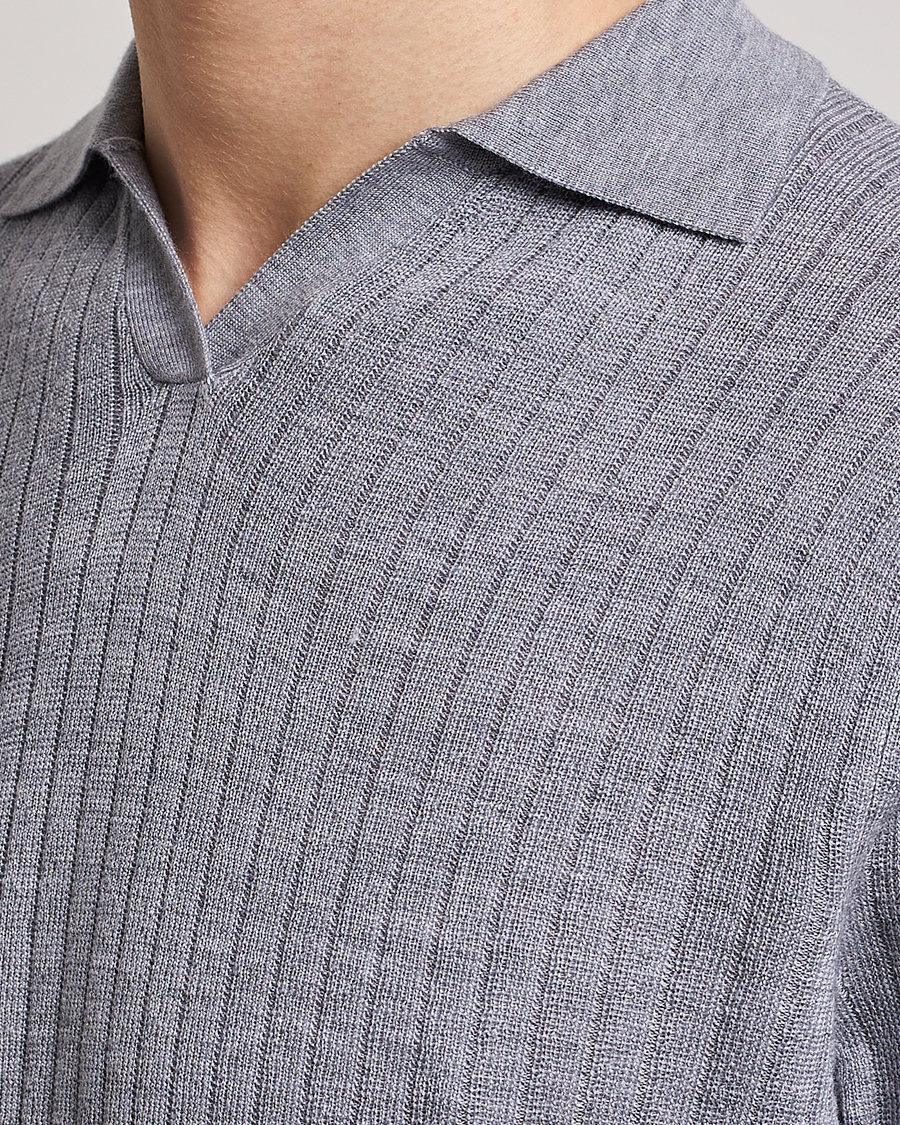 Herr | Pikéer | Stenströms | Merino/Lyocell Ribbed Open Collar Polo Grey
