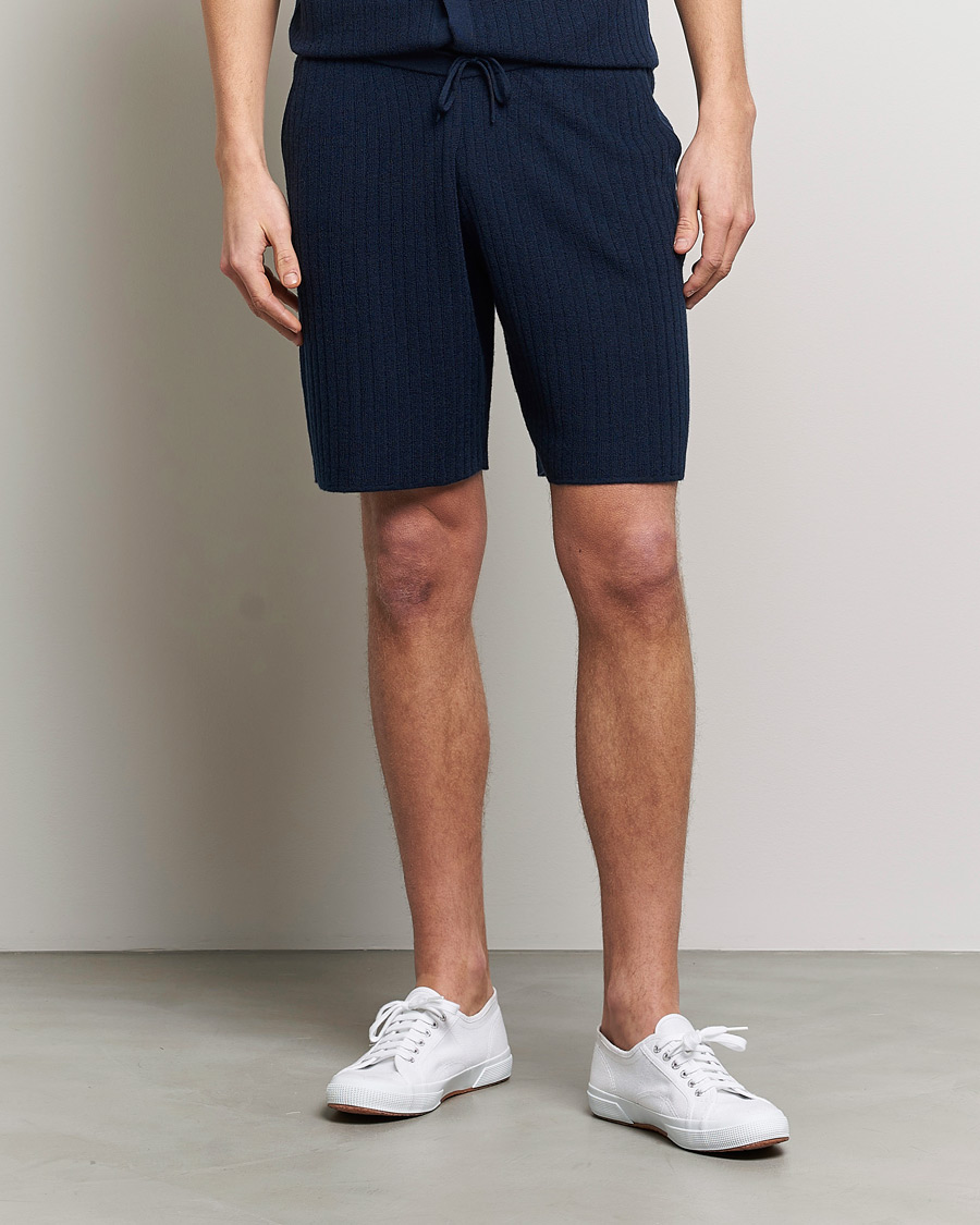 Herr | Drawstringshorts | Stenströms | Merino/Lyocell Ribbed Shorts Navy