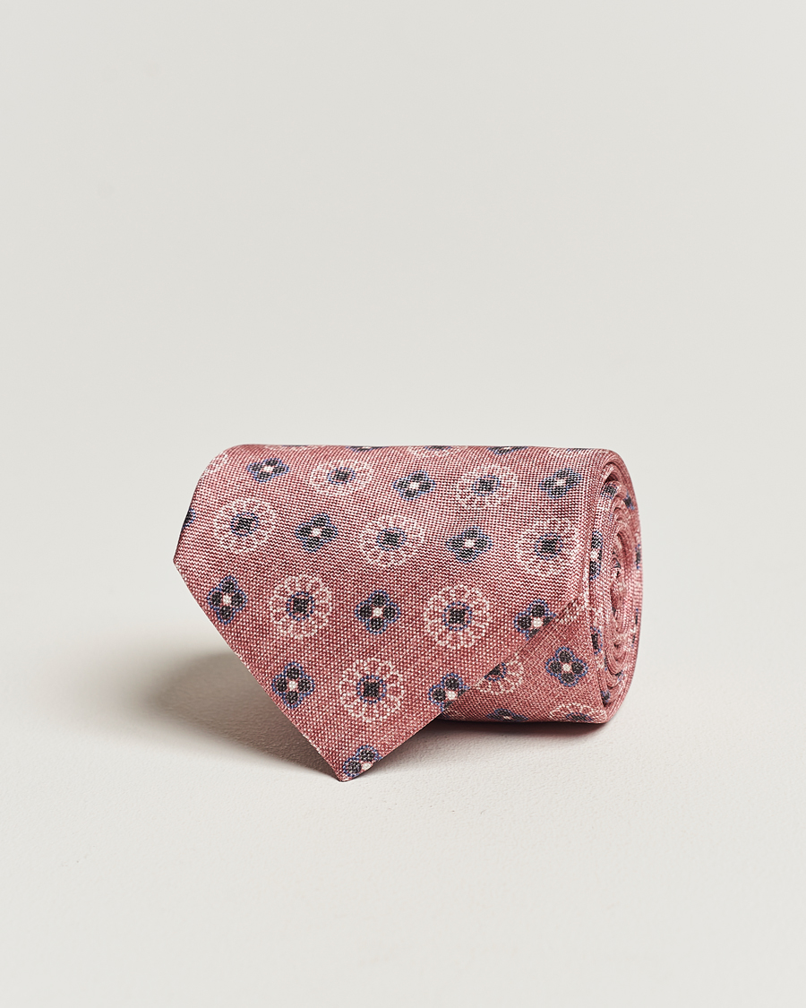 Herr | Stenströms Flower Printed Silk Tie Pink | Stenströms | Flower Printed Silk Tie Pink