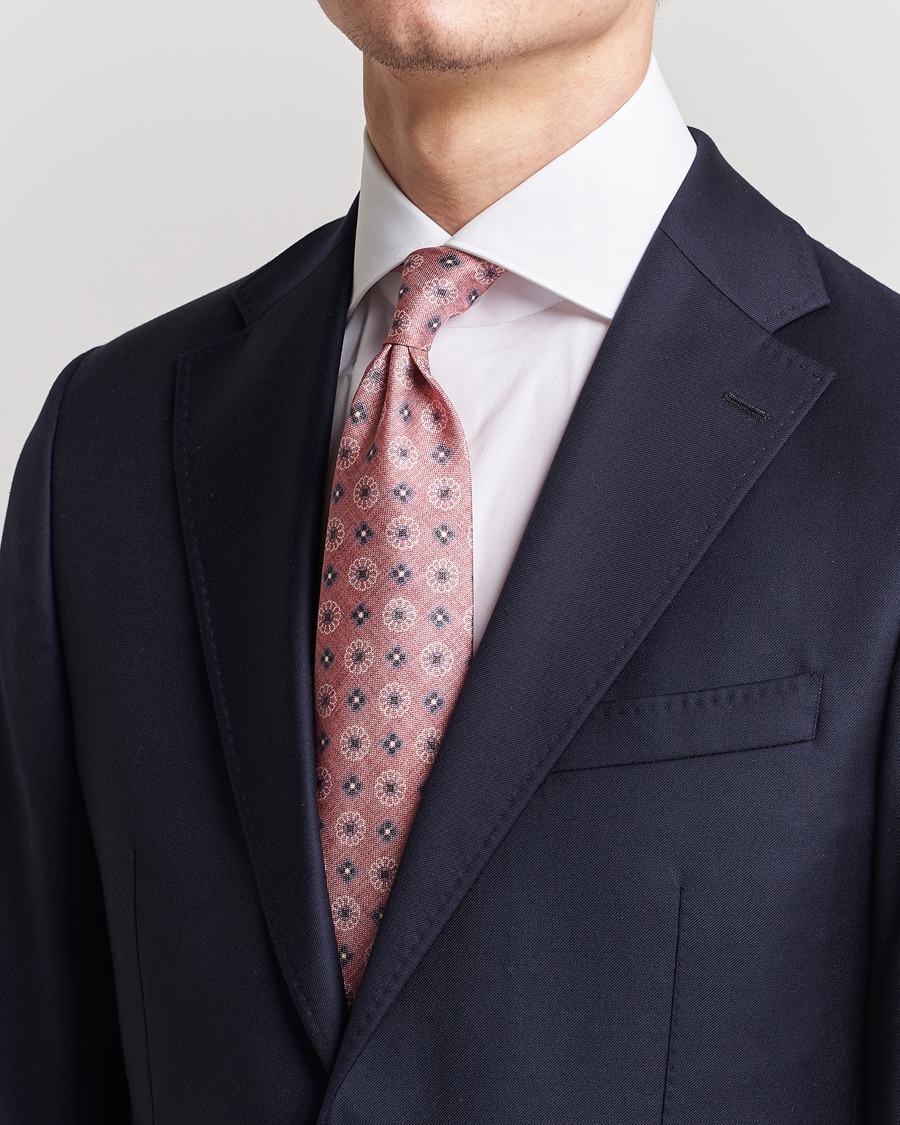 Herr | Stenströms Flower Printed Silk Tie Pink | Stenströms | Flower Printed Silk Tie Pink