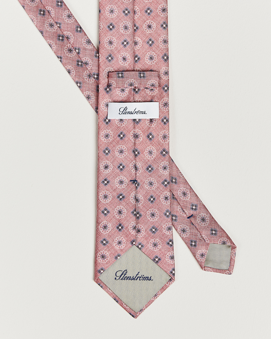 Herr | Stenströms Flower Printed Silk Tie Pink | Stenströms | Flower Printed Silk Tie Pink