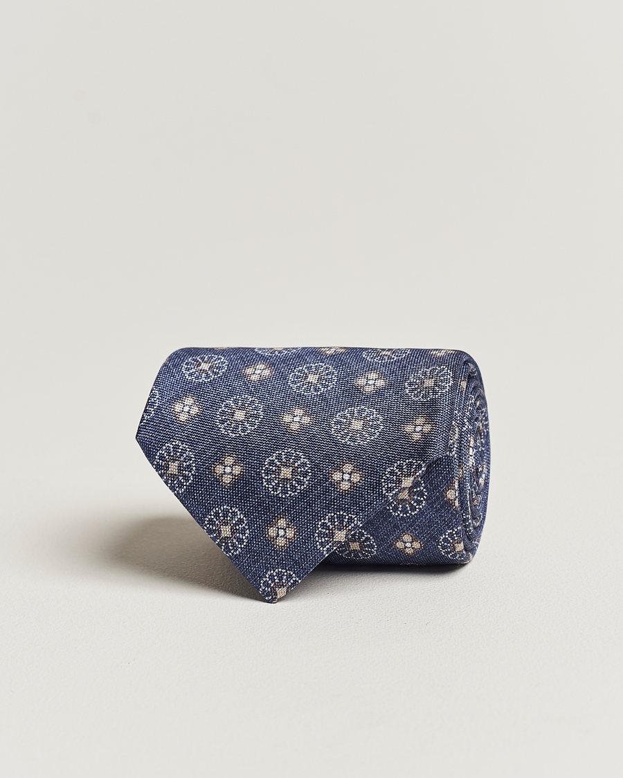 Herr | Stenströms Flower Printed Silk Tie Navy | Stenströms | Flower Printed Silk Tie Navy