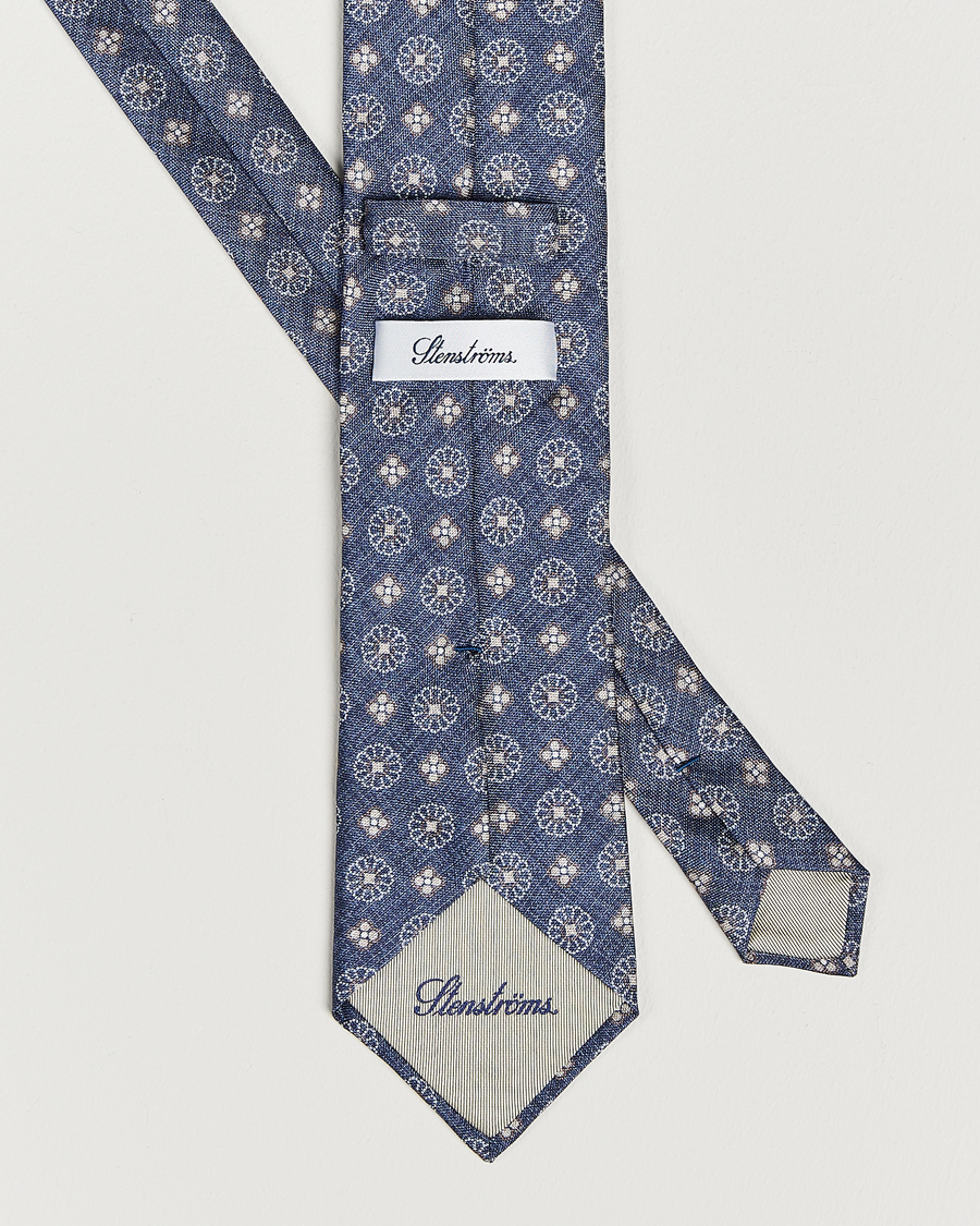 Herr | Stenströms Flower Printed Silk Tie Navy | Stenströms | Flower Printed Silk Tie Navy
