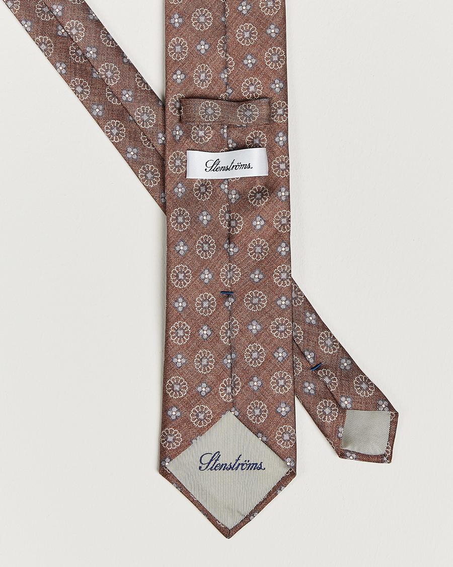 Herr | Stenströms Flower Printed Silk Tie Brown | Stenströms | Flower Printed Silk Tie Brown