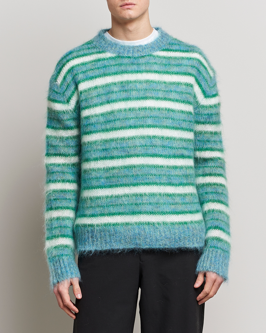 Herr | Tröjor | Marni | Striped Mohair Sweater Turquoise
