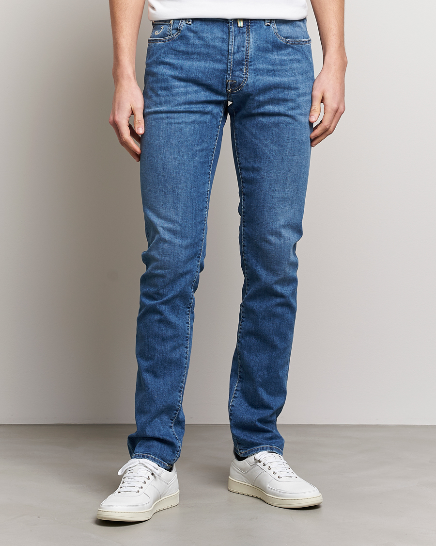 Herr | Jeans | Jacob Cohën | Bard Denim Linen Resort Stretch Jeans Mid Blue