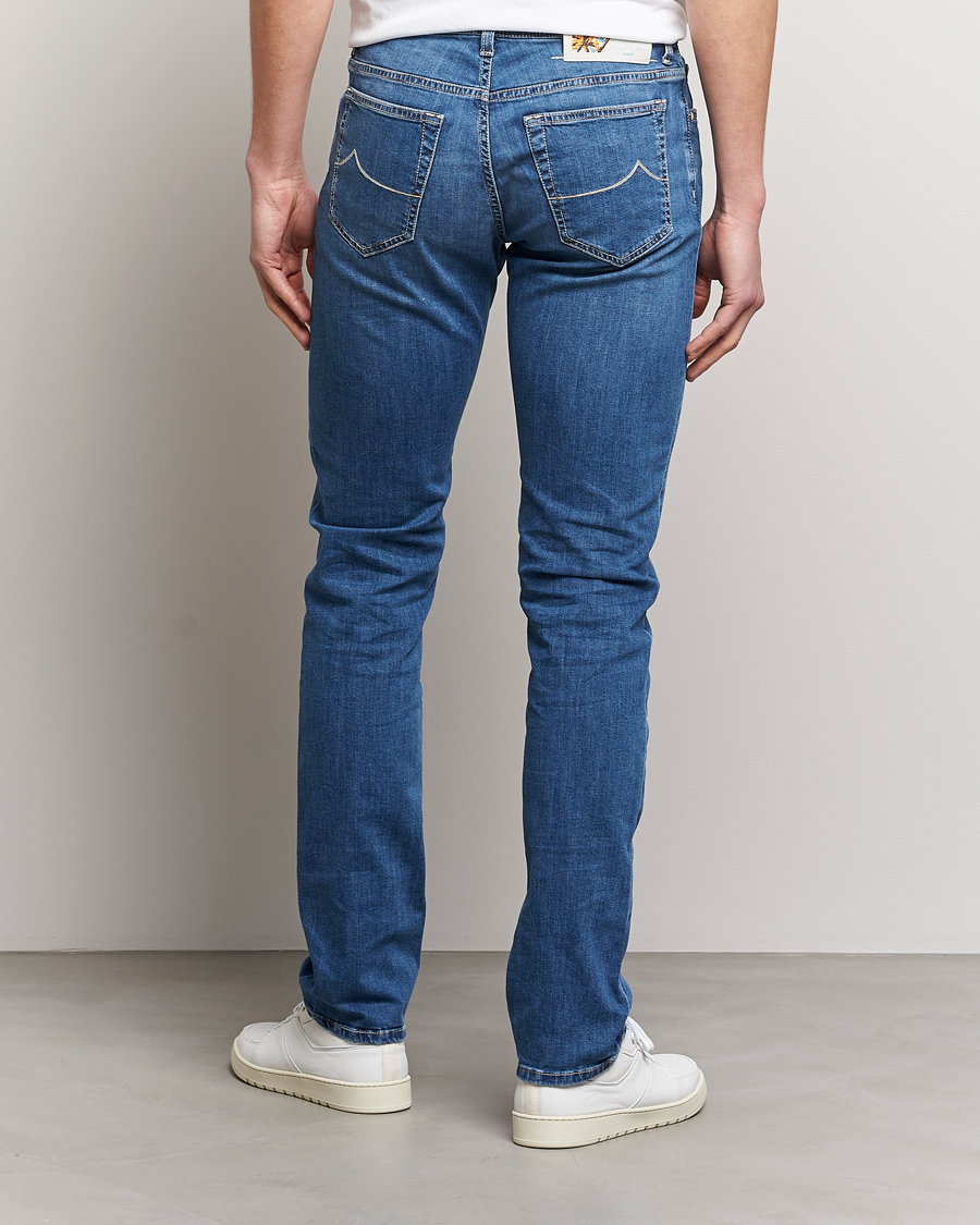 Herr | Jeans | Jacob Cohën | Bard Denim Linen Resort Stretch Jeans Mid Blue