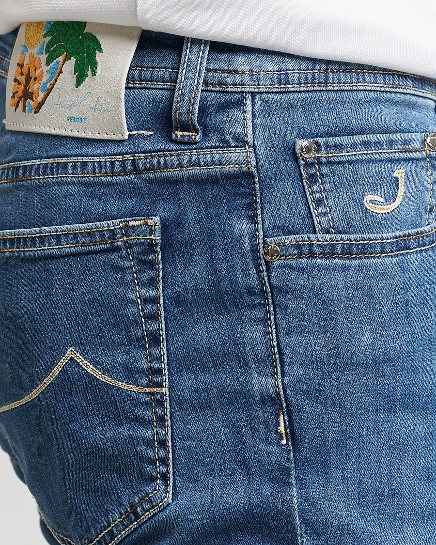 Herr | Jeans | Jacob Cohën | Bard Denim Linen Resort Stretch Jeans Mid Blue