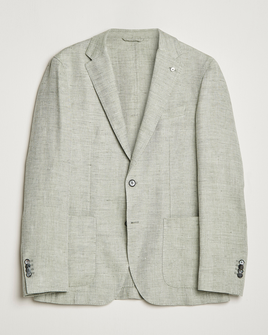 Herr | Kavajer | L.B.M. 1911 | Jack Regular Fit Herringbone Linen Blazer Pistachio