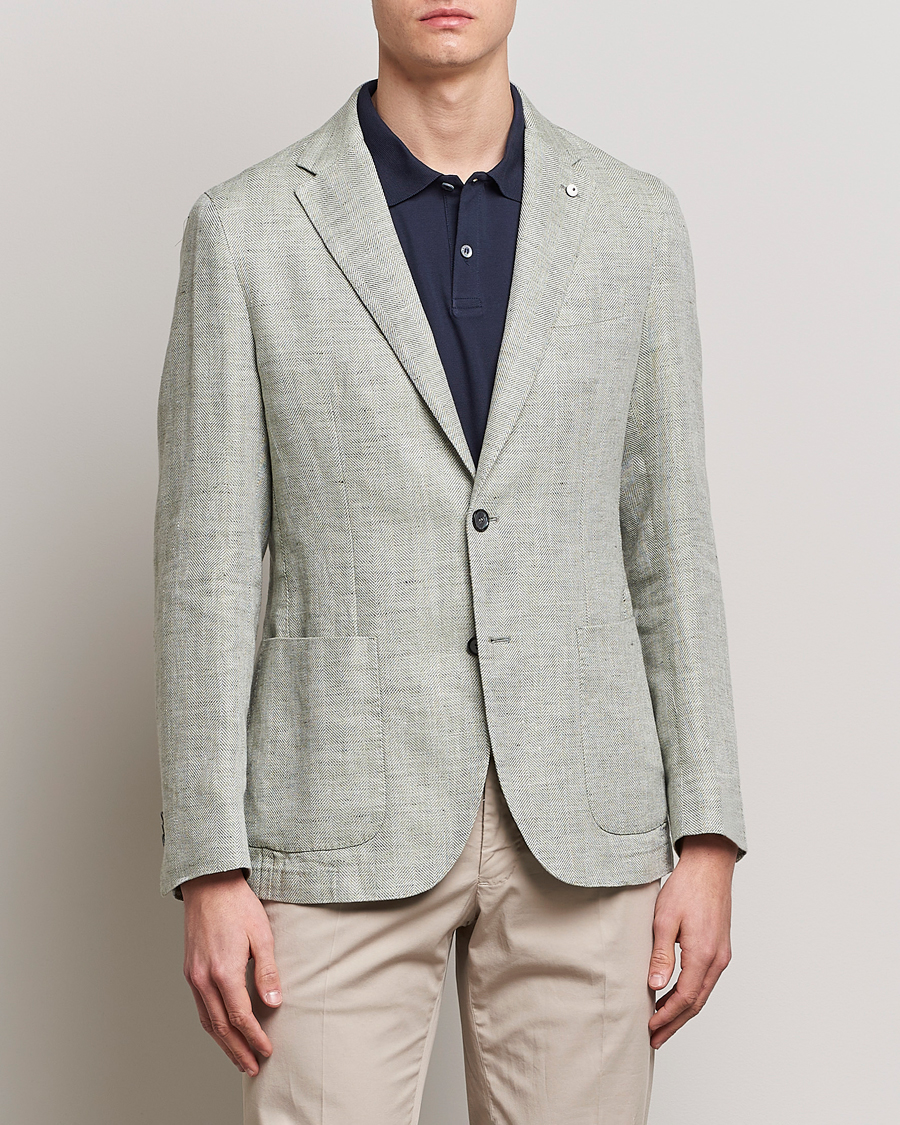 Herr | Udda kavaj | L.B.M. 1911 | Jack Regular Fit Herringbone Linen Blazer Pistachio