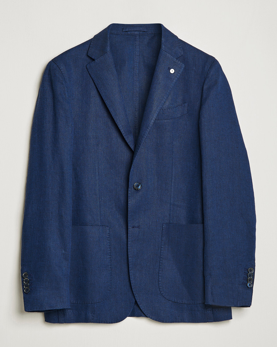 Herr | Kavajer | L.B.M. 1911 | Jack Regular Fit Herringbone Linen Blazer Navy