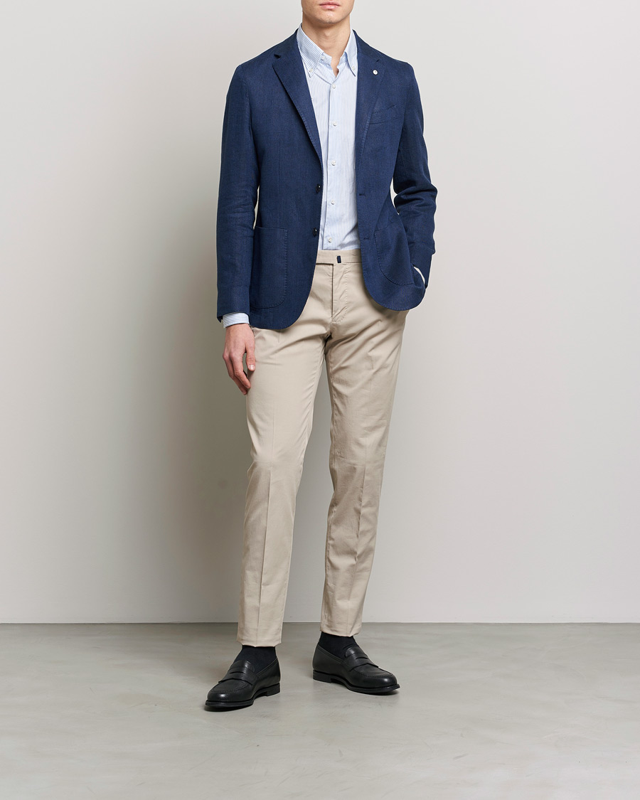 Herr | Kavajer | L.B.M. 1911 | Jack Regular Fit Herringbone Linen Blazer Navy