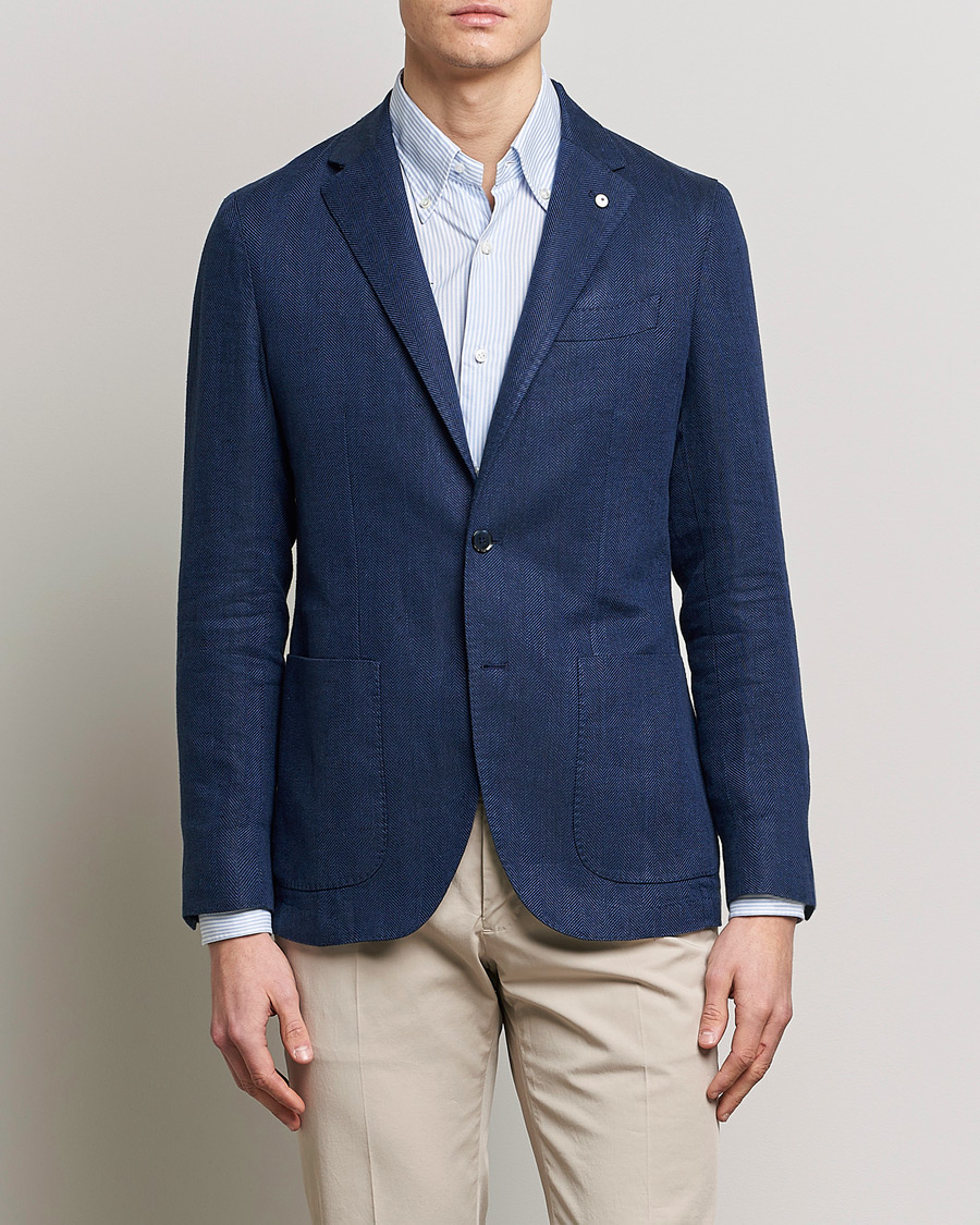 Herr | Kavajer | L.B.M. 1911 | Jack Regular Fit Herringbone Linen Blazer Navy