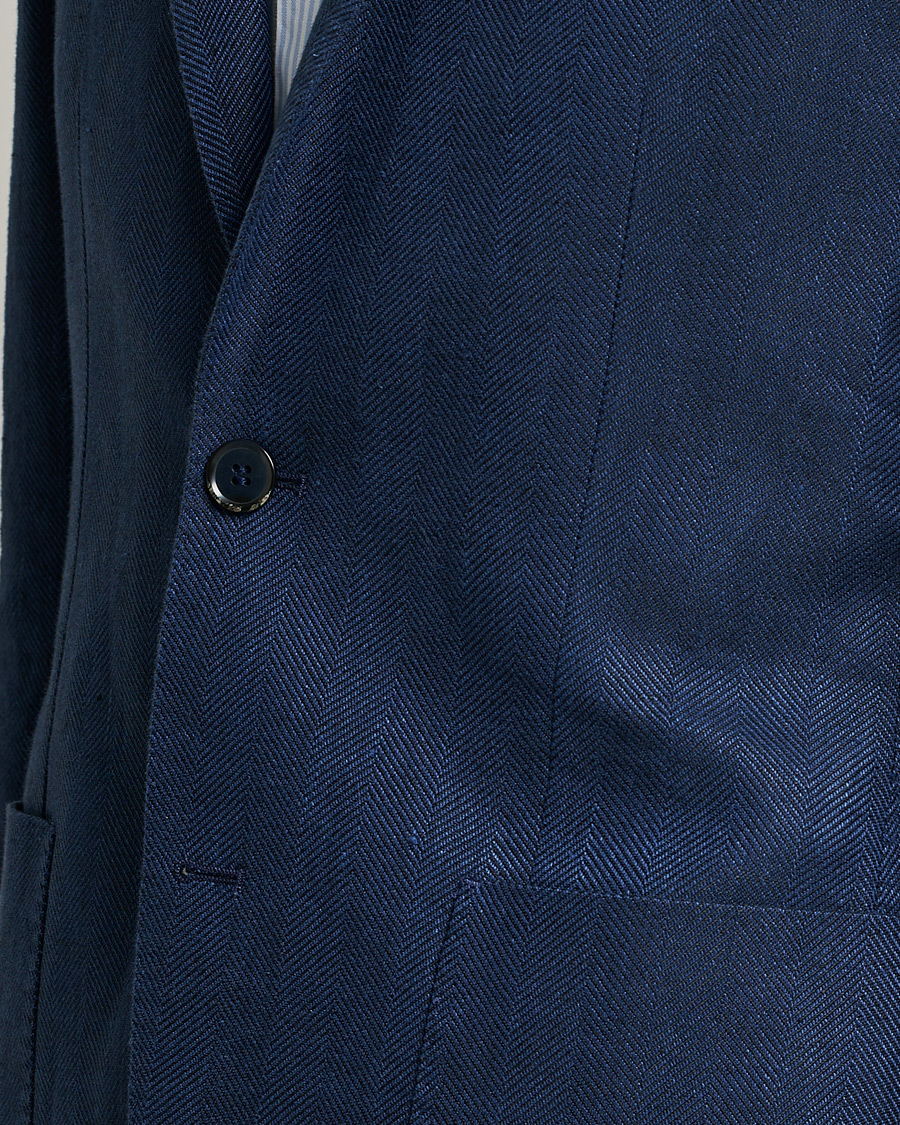 Herr | Kavajer | L.B.M. 1911 | Jack Regular Fit Herringbone Linen Blazer Navy