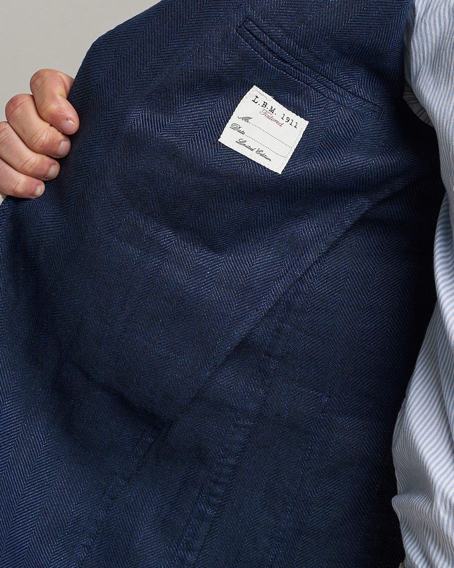 Herr | Kavajer | L.B.M. 1911 | Jack Regular Fit Herringbone Linen Blazer Navy