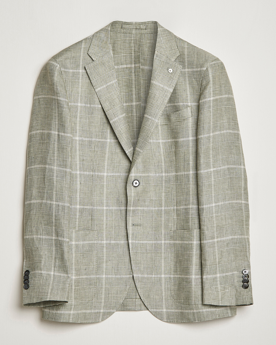 Herr | Kavajer | L.B.M. 1911 | Jack Regular Fit Prince of Wales Linen Blazer Green
