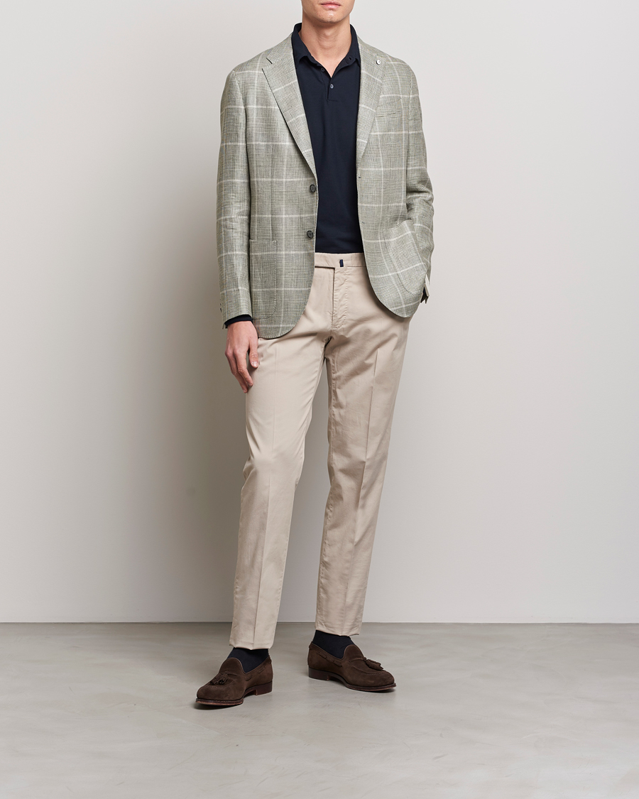Herr | Kavajer | L.B.M. 1911 | Jack Regular Fit Prince of Wales Linen Blazer Green