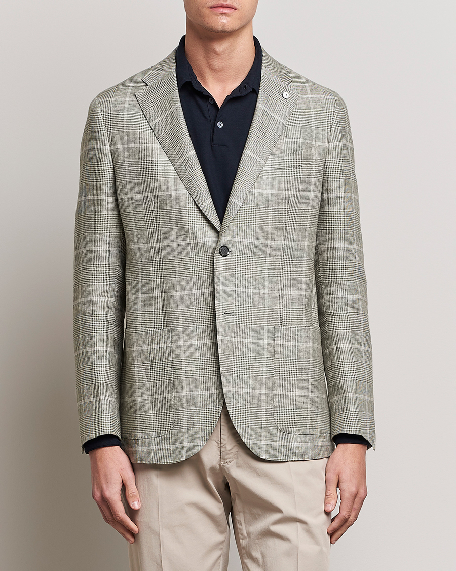 Herr | Kavajer | L.B.M. 1911 | Jack Regular Fit Prince of Wales Linen Blazer Green