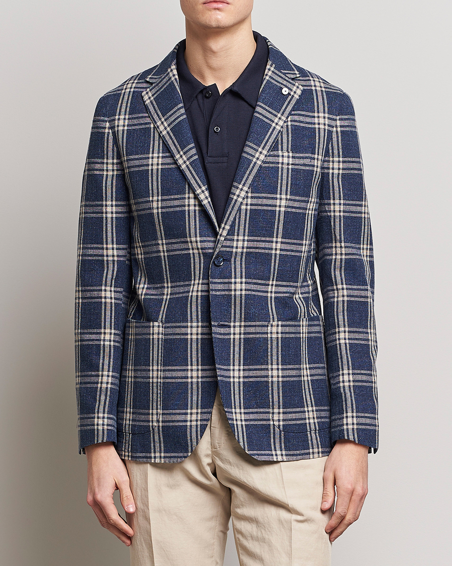 Herr | Bomullskavajer | L.B.M. 1911 | Jack Regular Fit Checked Cotton Blazer Blue