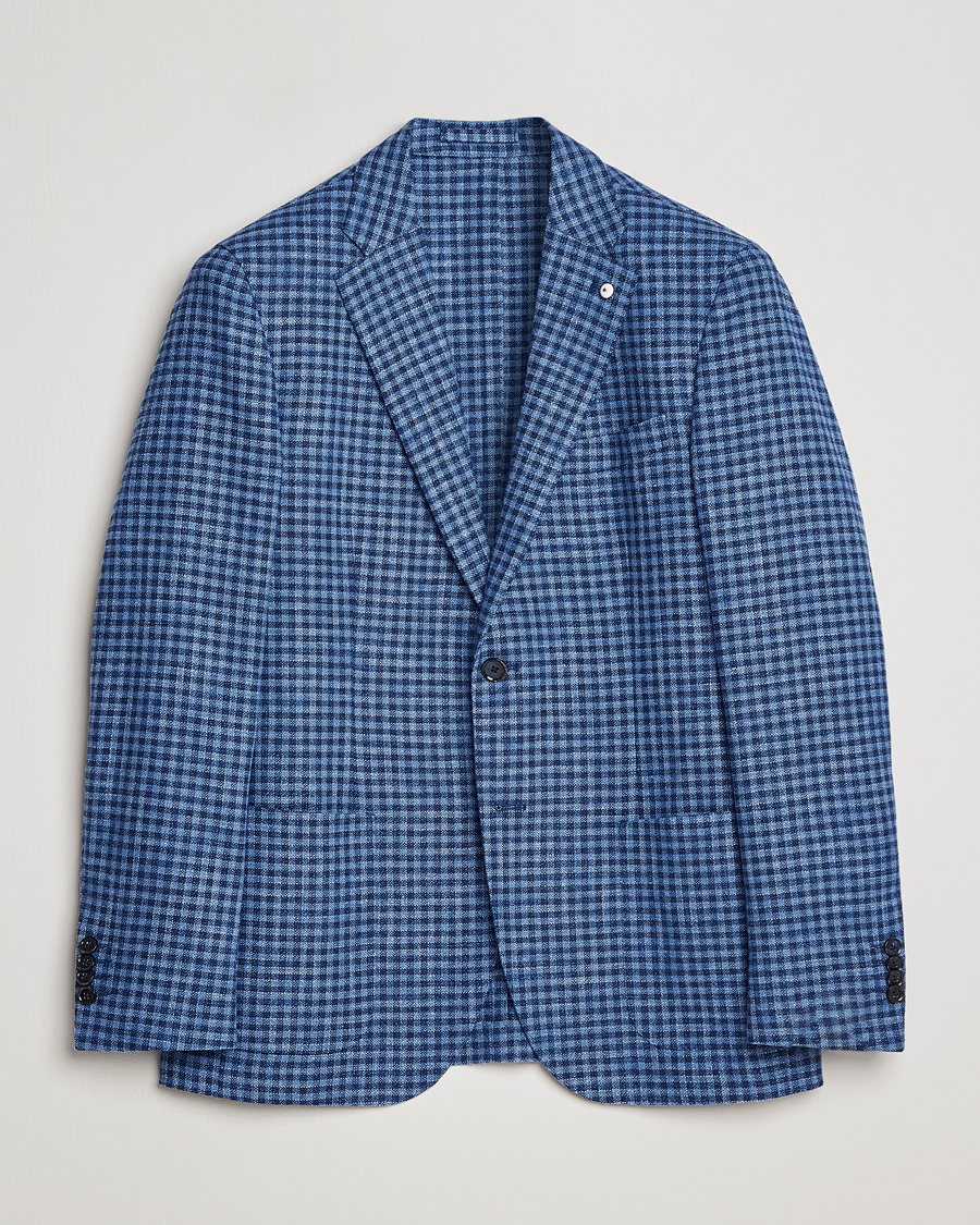 Herr | Kavajer | L.B.M. 1911 | Jack Regular Fit Checked Virgin Wool/Linen Blazer Blue