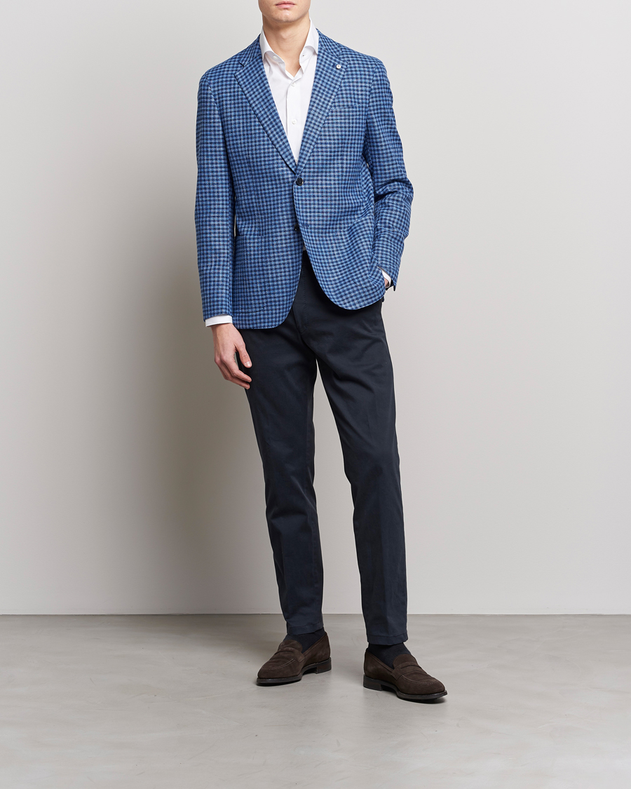 Herr | Kavajer | L.B.M. 1911 | Jack Regular Fit Checked Virgin Wool/Linen Blazer Blue