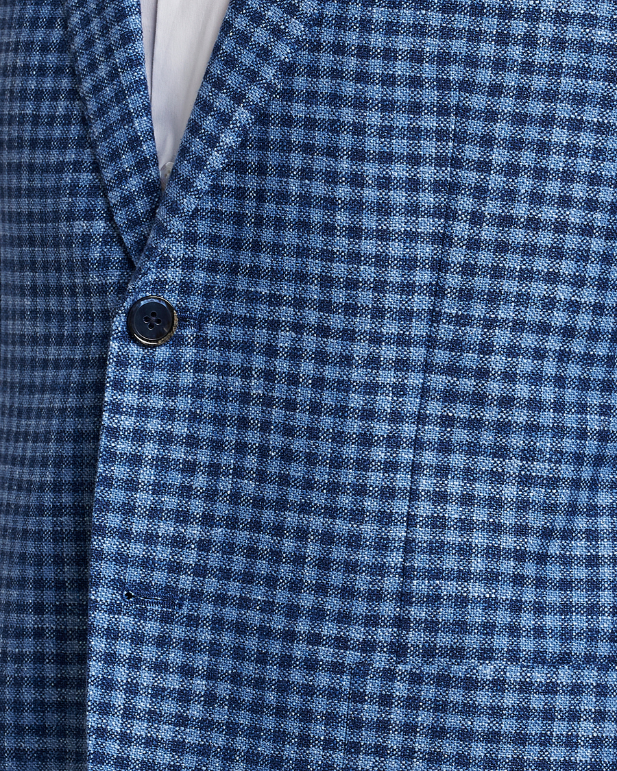 Herr | Kavajer | L.B.M. 1911 | Jack Regular Fit Checked Virgin Wool/Linen Blazer Blue