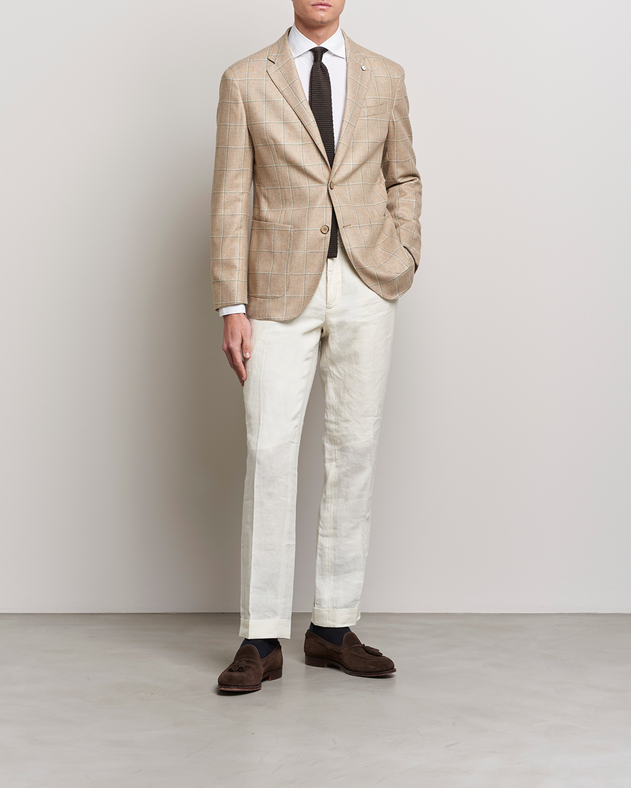 Herr | Kavajer | L.B.M. 1911 | Jack Regular Fit Windowpane Wool/Silk Blazer Olive