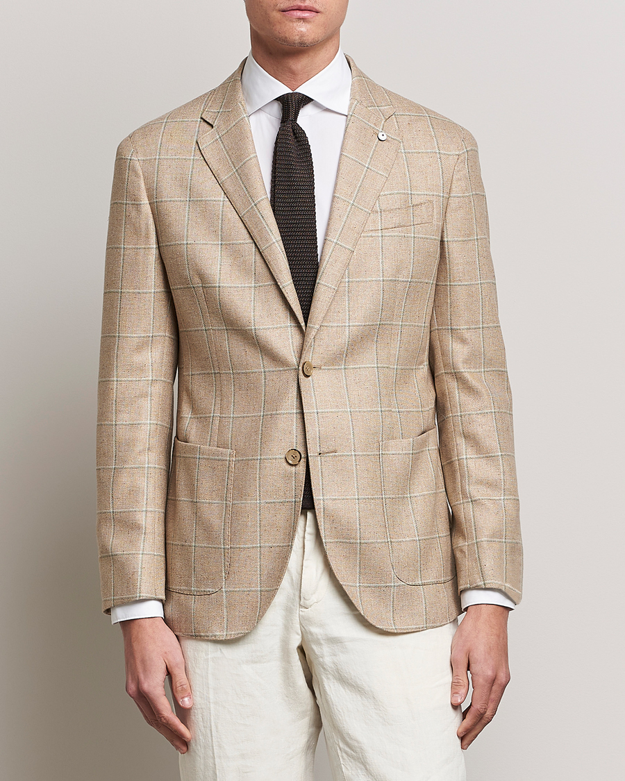 Herr | Kavajer | L.B.M. 1911 | Jack Regular Fit Windowpane Wool/Silk Blazer Olive