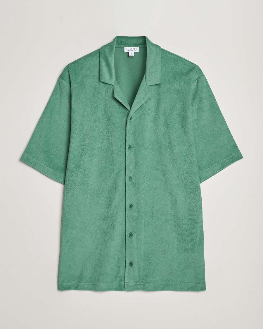 Herr | Skjortor | Sunspel | Towelling Camp Collar Shirt Thyme Green