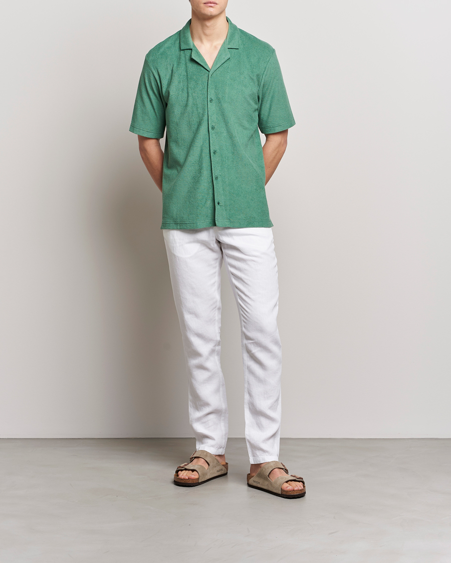 Herr | Skjortor | Sunspel | Towelling Camp Collar Shirt Thyme Green