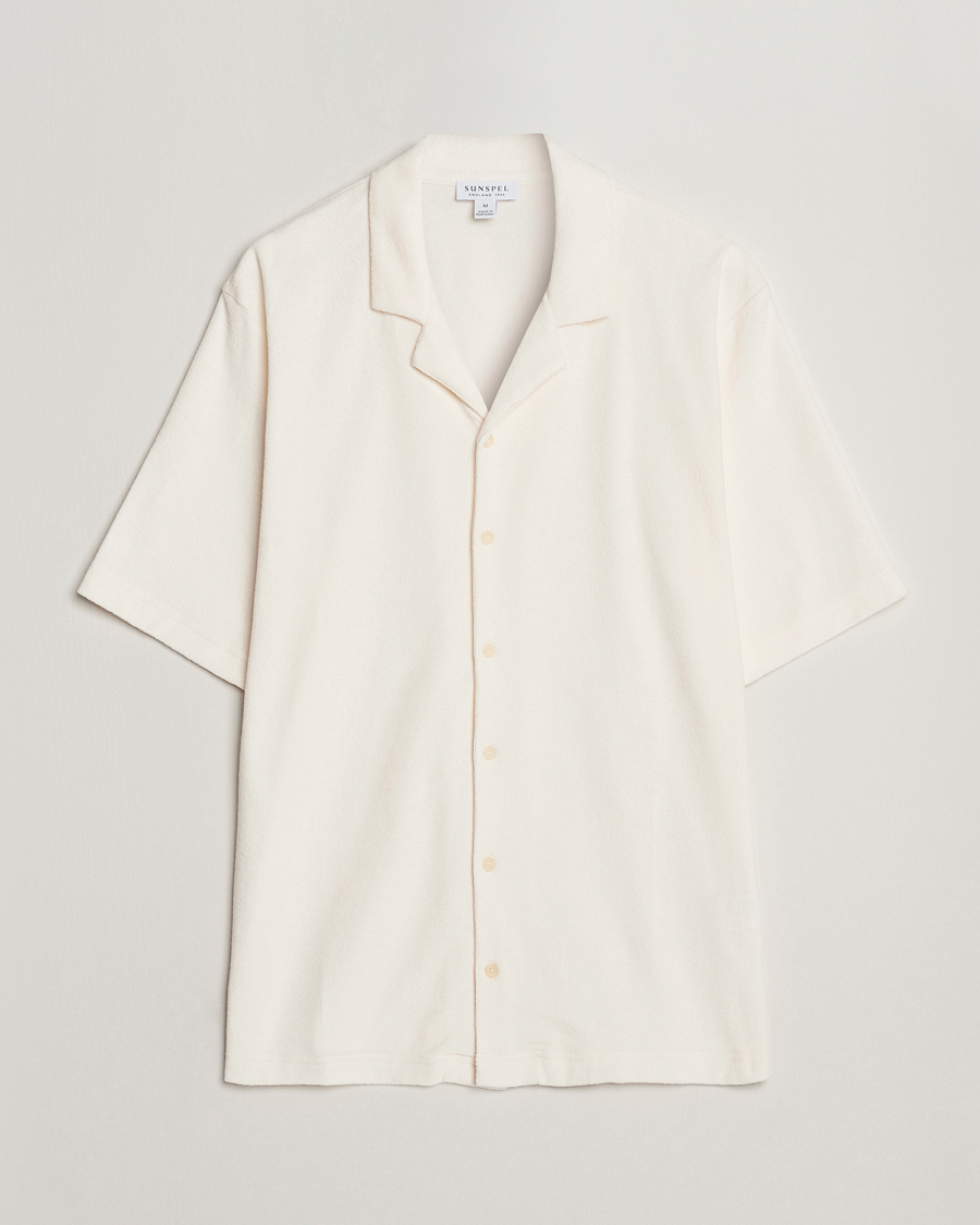 Herr | Skjortor | Sunspel | Towelling Camp Collar Shirt Archive White