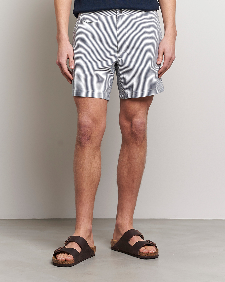 Herr | Sunspel | Sunspel | Striped Tailored Swimshorts Navy/White